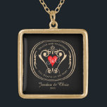To Love And To Cherish Necklace<br><div class="desc">An elegant typographic design featuring the traditional wedding vow; To love and to cherish,  Till death us do part. It is captioned with the template names; Jordan & Chris,  and the year of matrimony.</div>