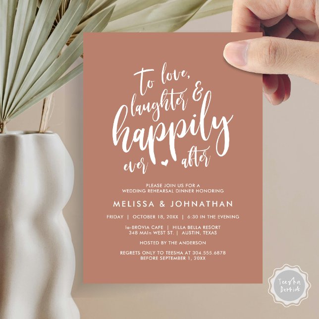 To Love Laughter and Happily Ever After Invitation (To Love Laughter and Happily Ever After, Wedding Rehearsal Dinner Invitation Card, PDF, Terracotta)