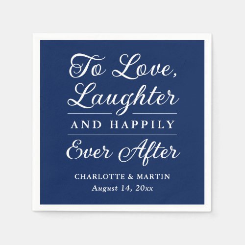 To Love Laughter Navy Blue Wedding Napkins