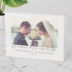 To Love & To Cherish Wedding Photo Custom Wooden Box Sign