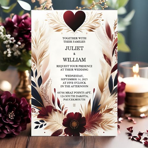 To Maroon Traditional Fall Couple Burgundy Wedding Invitation