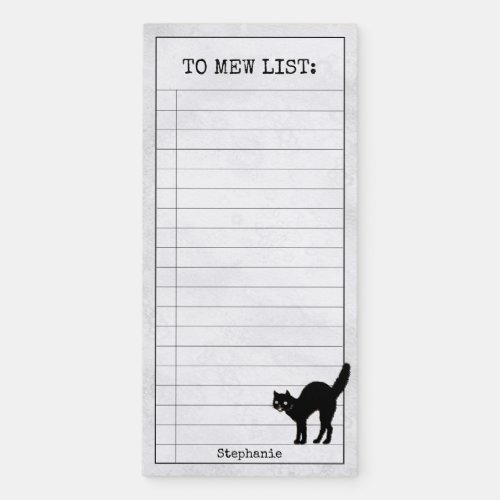 To MEW List  Black Cat Silhouette Gray BG Magnetic Notepad