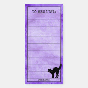 To MEW List:  Black Cat Silhouette Purple BG Magnetic Notepad