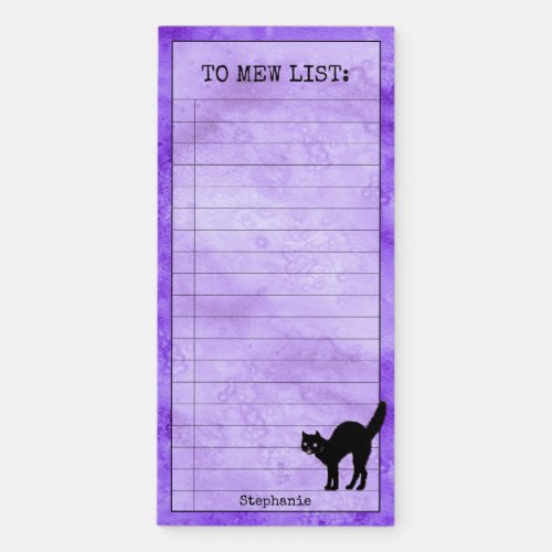 To MEW List  Black Cat Silhouette Purple BG Magnetic Notepad