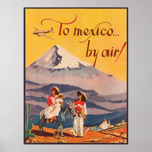 To Mexico by air, vintage travel poster