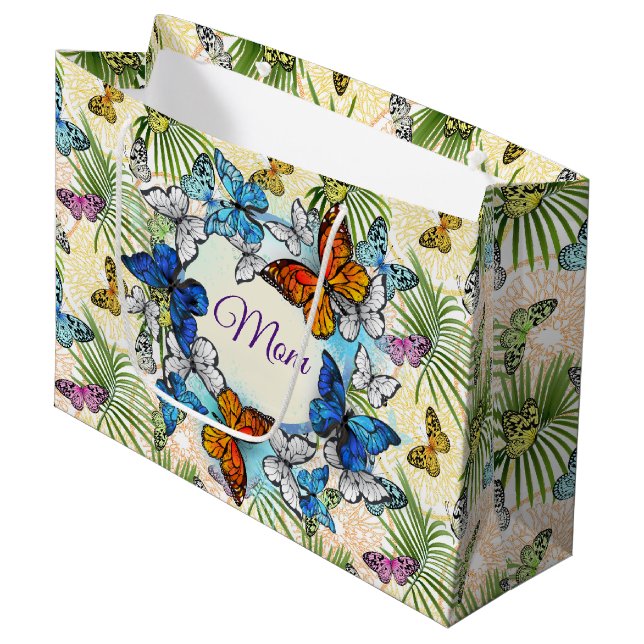 To Mom Colorful Butterflies   Large Gift Bag (Front Angled)