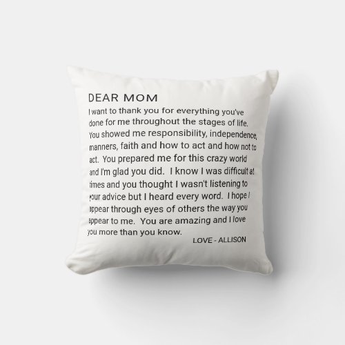 To Mom From Daughter Personalized Throw Pillow