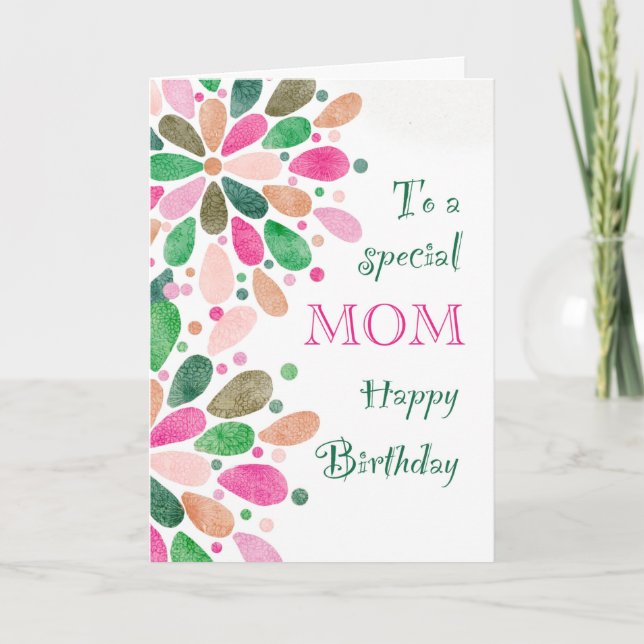 To Mom on Birthday Colorful Card (Front)
