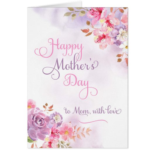 To Mom with love, Happy Mother's Day watercolor (Front)