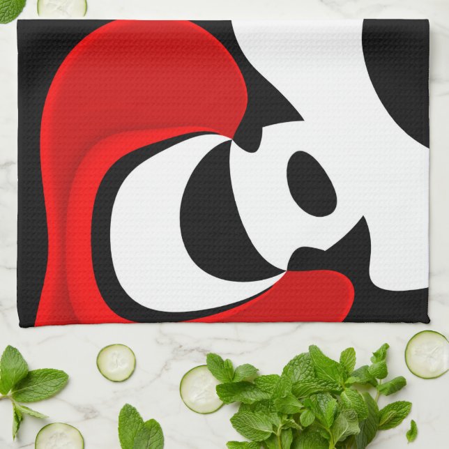 To Mr. Redd: Abstract Black, White & Red Kitchen Towel (Folded)