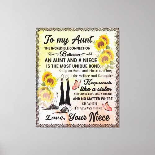 To My Aunt From Niece Sunflower Lover Gift Canvas Print