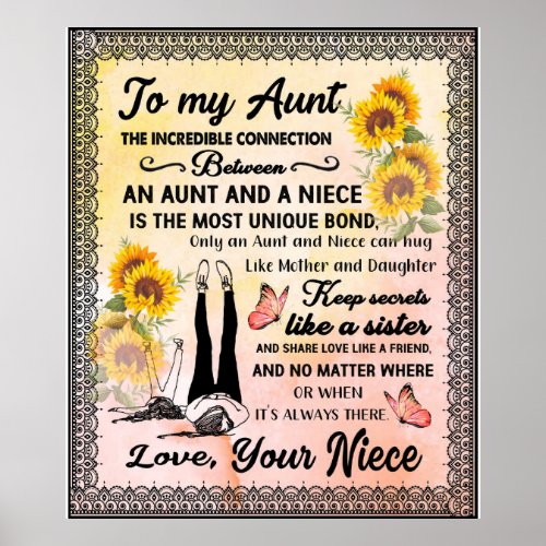 To My Aunt From Niece Sunflower Lover Gift Poster