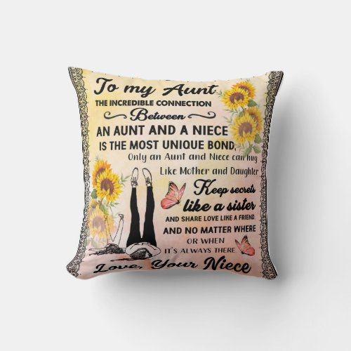 To My Aunt From Niece Sunflower Lover Gift Throw Pillow