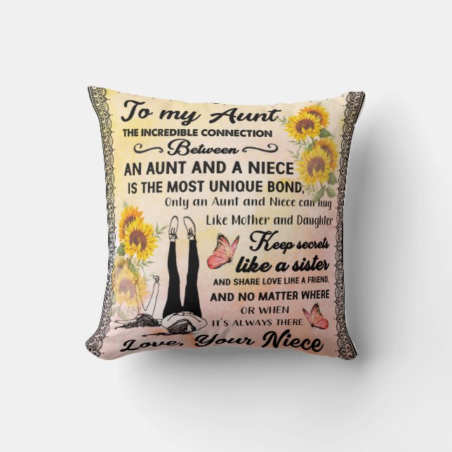 To My Aunt From Niece Sunflower Lover Gift Throw Pillow (Front)