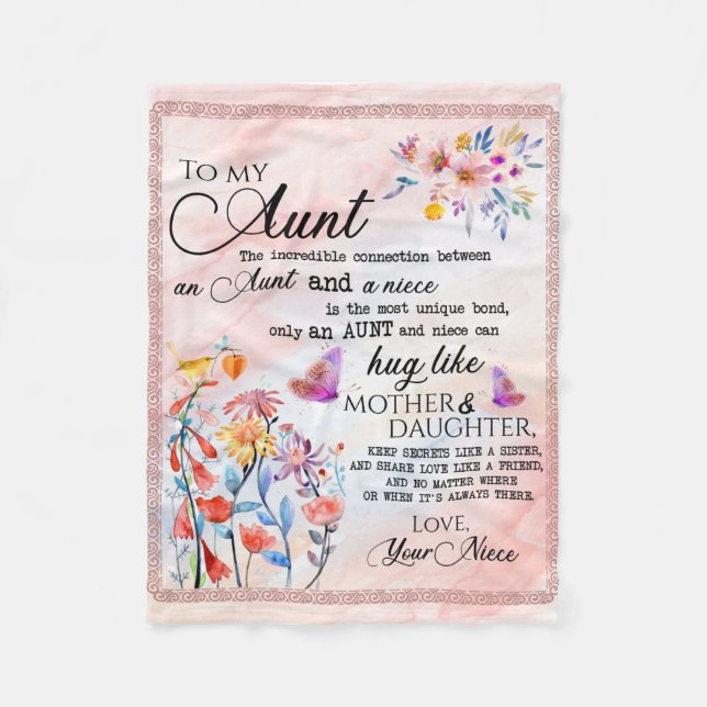 To My Aunt Gift, Butterfly Gift From Niece Fleece Blanket (Front)