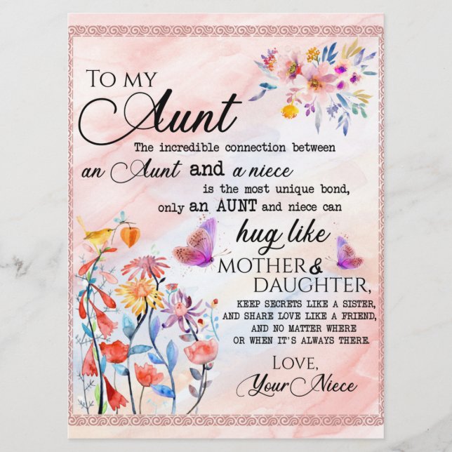 To My Aunt Gift, Butterfly Gift From Niece Menu (Front)