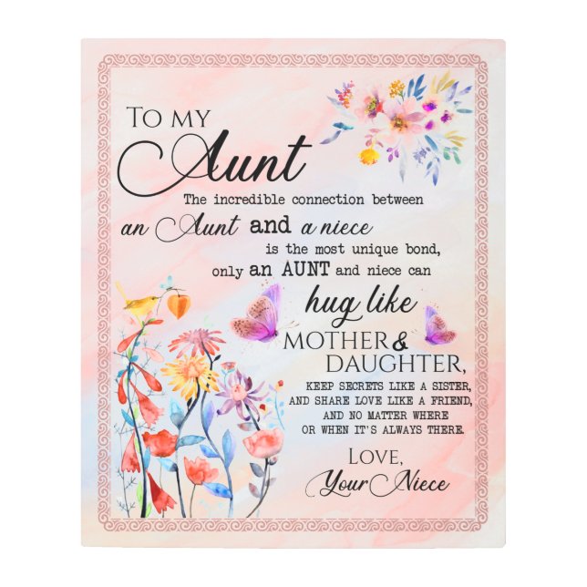 To My Aunt Gift, Butterfly Gift From Niece Metal Print (Front)