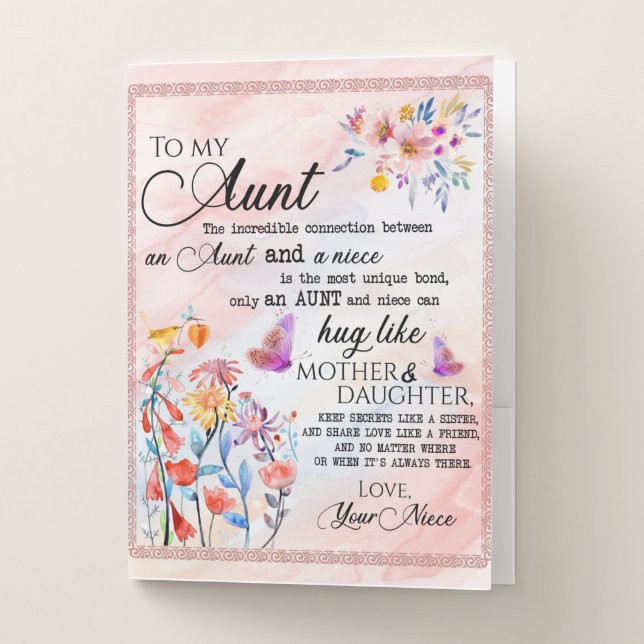 To My Aunt Gift, Butterfly Gift From Niece Pocket Folder (Front)