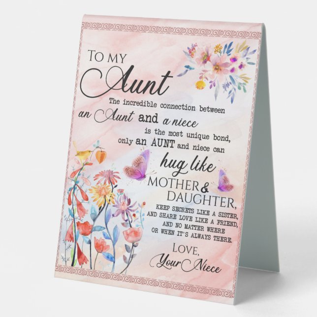 To My Aunt Gift, Butterfly Gift From Niece Table Tent (Front)