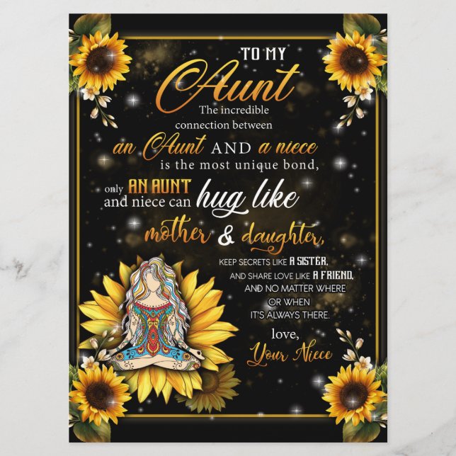 To My Aunt Gift, Cute Sunflower Gift From Niece Menu (Front)