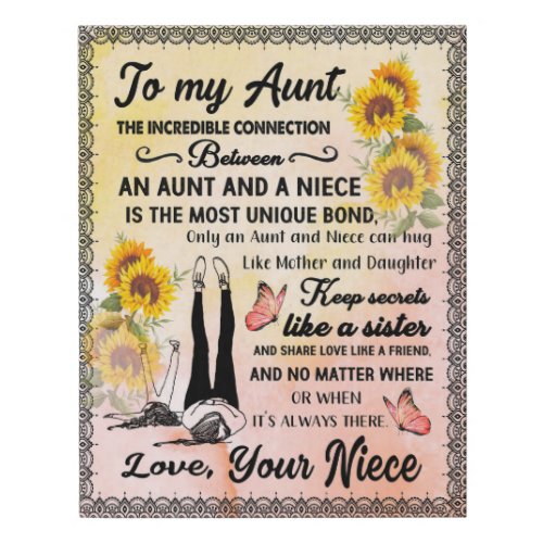 To My Aunt Gift Sunflower Gift From Niece Faux Canvas Print