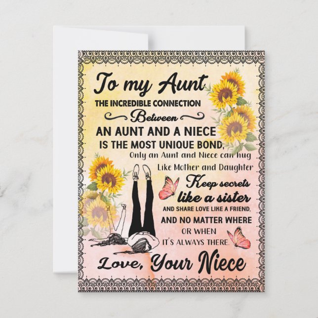 To My Aunt Gift, Sunflower Gift From Niece Invitation (Front)