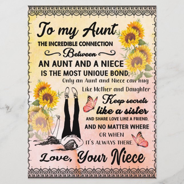 To My Aunt Gift, Sunflower Gift From Niece Menu (Front)