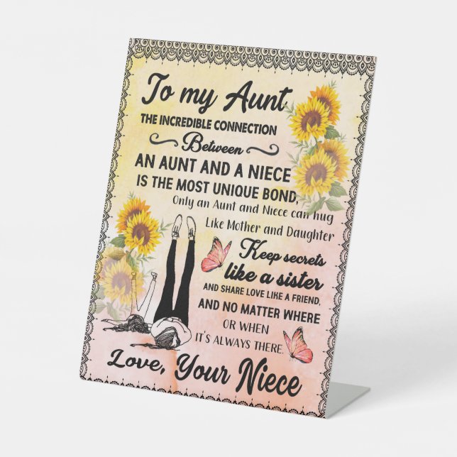 To My Aunt Gift, Sunflower Gift From Niece Pedestal Sign (Front)