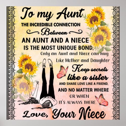 To My Aunt Gift Sunflower Gift From Niece Poster
