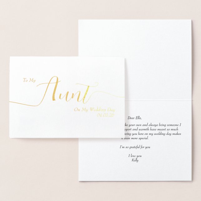To My Aunt on My Wedding Day Elegant Script Foil Card (Display)