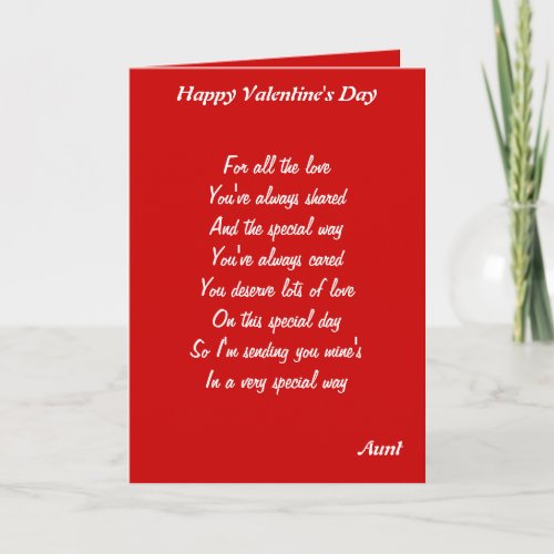 To my aunt on valentines day holiday card