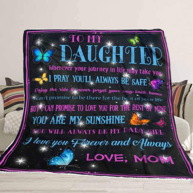 To My Beautiful Daughter, Gift From Mom Fleece Blanket (Creator Uploaded)