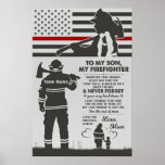 to my beautiful mom firefighter, mothers day gifts poster<br><div class="desc">An elegant line art print of Mom, Mother, Daughter and Son. Great piece of wall art for any decor. Perfect for framing or as a special gift for someone you love. Printed on Archival Matt, acid free, high quality fine art paper. home decor, gift from daughter, birthday gift, bedroom decor,...</div>