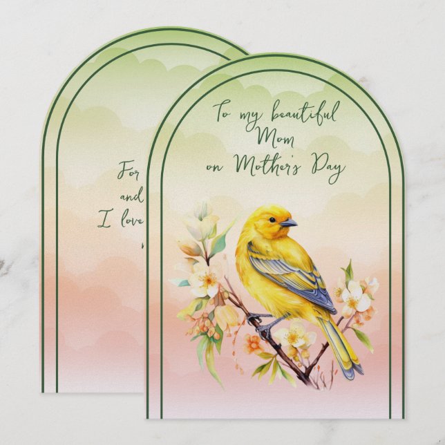 To My Beautiful Mom on Mother's Day Goldfinch Holiday Card (Front/Back)