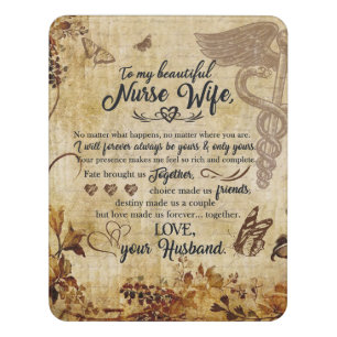 To My Beautiful Nurse Wife Blanket Door Sign