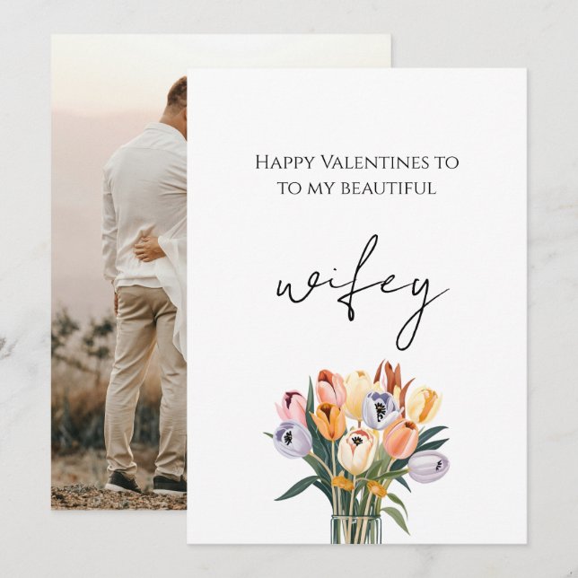 To My Beautiful Wifey Valentines Elegant Photo Holiday Card (Front/Back)