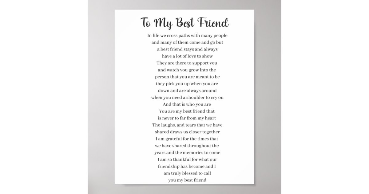 To My Best Friend Poem Poster | Zazzle