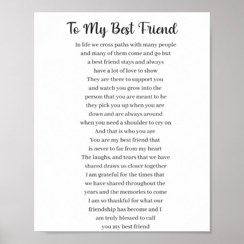 To My Best Friend Poem Poster