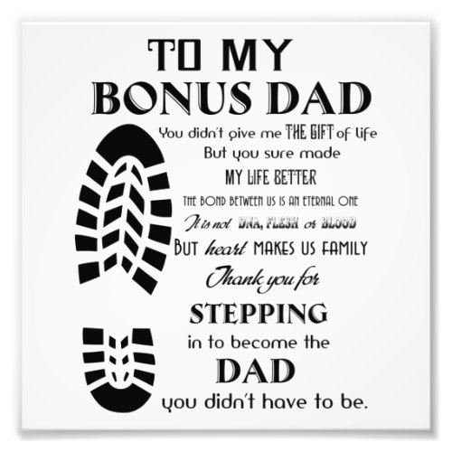 To My Bonus Dad Fathers Day Gift Gift For Dad Photo Print