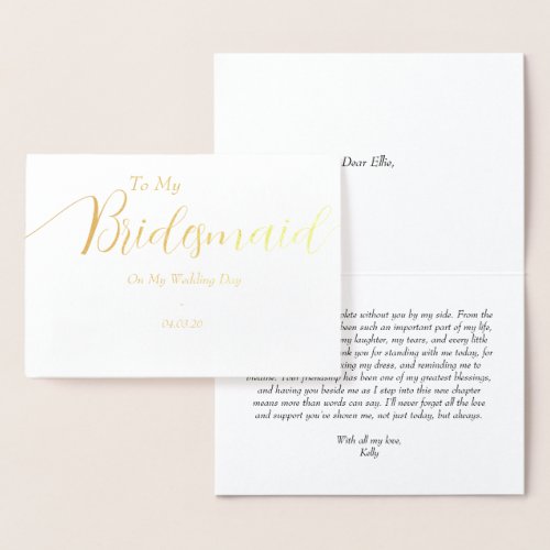To My Bridesmaid on My Wedding Day Gold