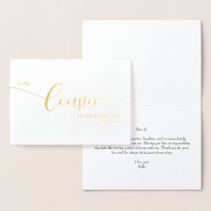 To My Cousin on My Wedding Day Elegant Script Foil Card