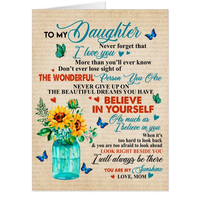 To My Daughter Gift,Butterfly Lover,Sunflower Gift Card (Front)
