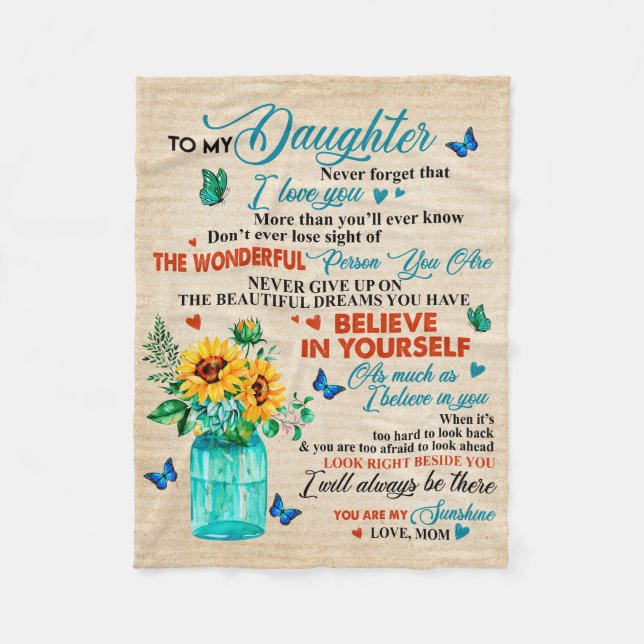 To My Daughter Gift,Butterfly Lover,Sunflower Gift Fleece Blanket (Front)