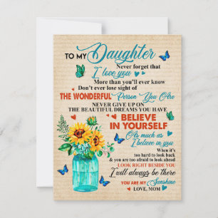To My Daughter Gift,Butterfly Lover,Sunflower Gift Invitation