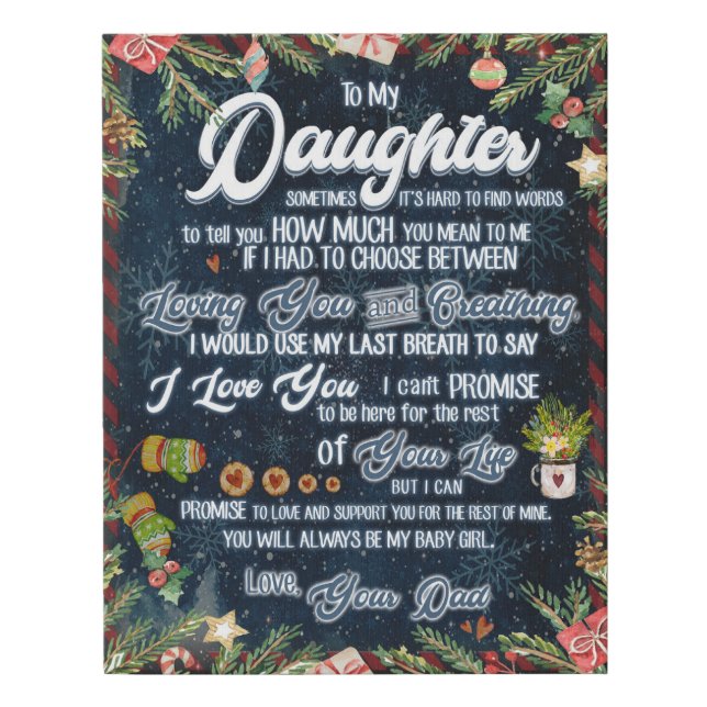 To My Daughter Gift, Christmas Letter To Daughter Faux Canvas Print (Front)