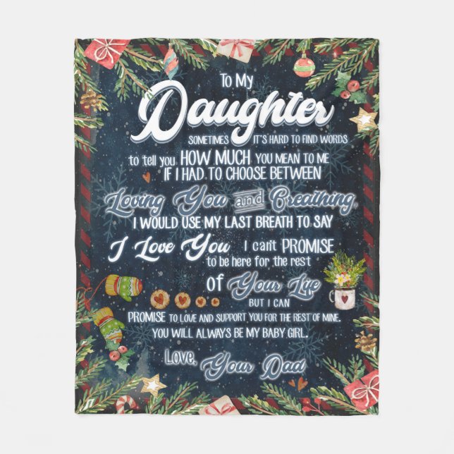 To My Daughter Gift, Christmas Letter To Daughter Fleece Blanket (Front)