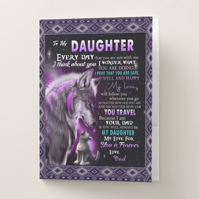 To My Daughter Gift, Daughter And Dad, Wolf Lovers Pocket Folder (Front)