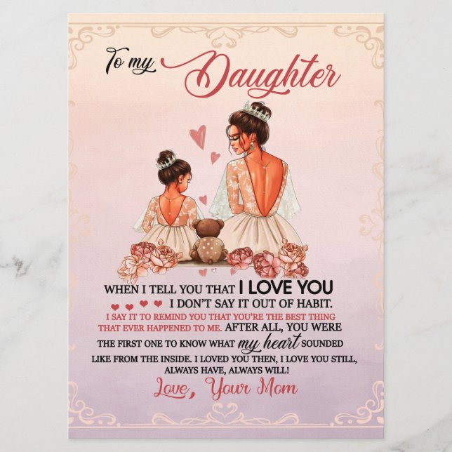 To My Daughter Gift, Daughter And Mom, Love Letter Menu (Front)