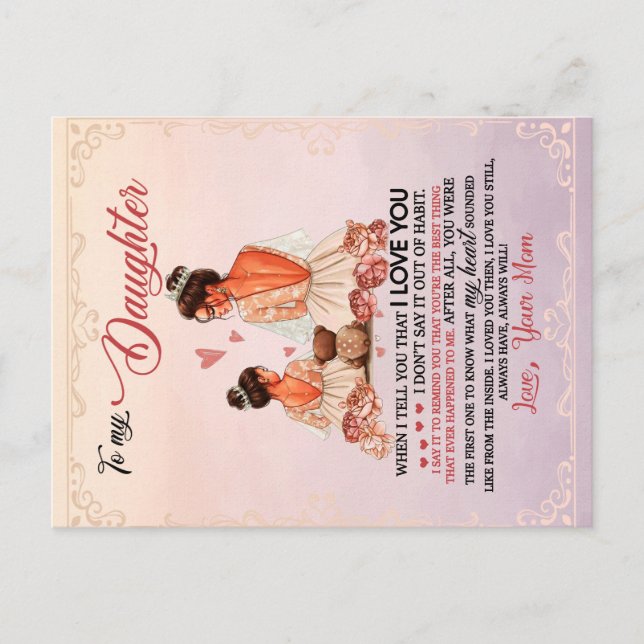 To My Daughter Gift, Daughter And Mom, Love Letter Postcard (Front)