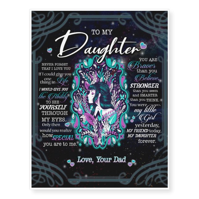 To My Daughter Gift, Letter To Daughter From Dad Temporary Tattoos (Front)